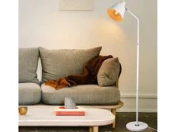 NETTLIFE Lámpara de Pie para Salón, Lámpara de Pie Vintage - 166cm, Diseño Retro, Lámpara de Pie de Metal Blanco con Casquillo E27, Máximo 40W
