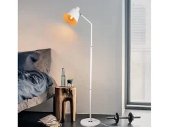 NETTLIFE Lámpara de Pie para Salón, Lámpara de Pie Vintage - 166cm, Diseño Retro, Lámpara de Pie de Metal Blanco con Casquillo E27, Máximo 40W