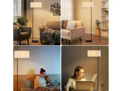 NETTLIFE Lámpara de pie para salón, lámpara de pie vintage, 154 cm, color negro, E27, lámparas de pie con interruptor de pie