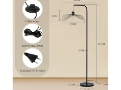 Nettlife Lámpara de pie vintage de arco negro – Lámpara industrial de metal E27 con interruptor de pie, ideal para salón u oficina (bombilla no incluida)