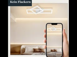 NETTLIFE Lámpara de techo LED para salón, 20 W, diseño moderno, lámpara de cocina, blanco cálido, cuadrada, blanca