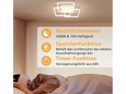 NETTLIFE Lámpara de techo LED para sala de estar, blanca, regulable, cuadrada, moderna, 36 W, con control remoto