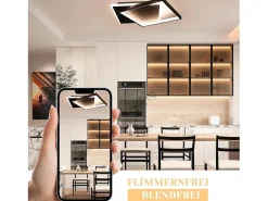 NETTLIFE Lámpara de Techo LED Dormitorio Lámpara Regulable Negra 42W Luz de Techo de acrílico Cuadrada con Control Remoto Moderno para Sala de Estar