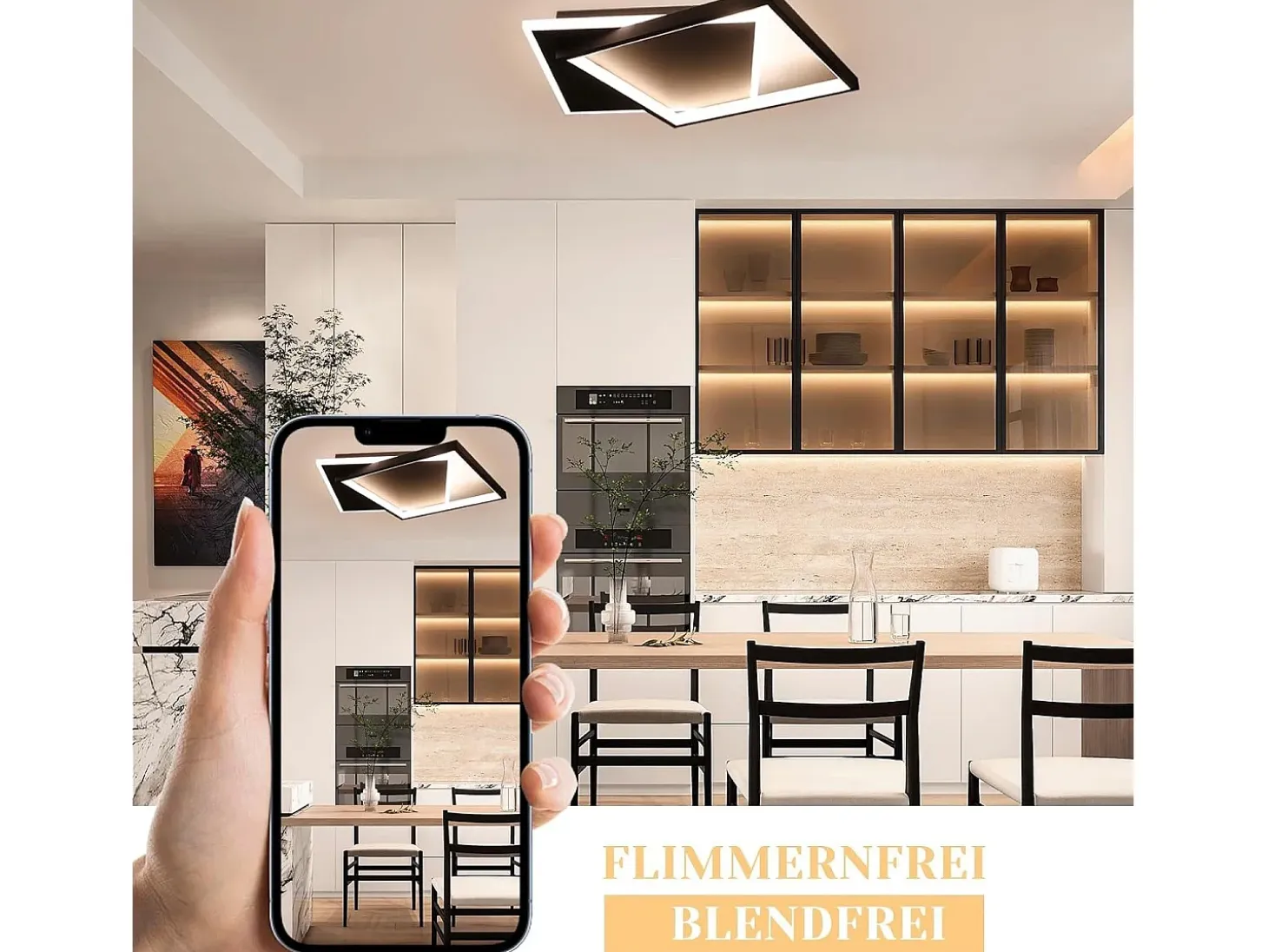 NETTLIFE Lámpara de Techo LED Dormitorio Lámpara Regulable Negra 42W Luz de Techo de acrílico Cuadrada con Control Remoto Moderno para Sala de Estar