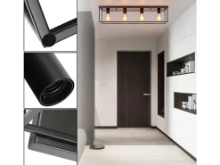 NETTLIFE Lámpara de techo 4 focos E27 vintage negro industrial para dormitorio salón en metal retro