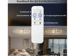 NETTLIFE Lámpara de techo LED para dormitorio, color plateado, regulable, 64 cm, 36 W, geométrica, para sala de estar, con control remoto