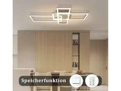NETTLIFE Lámpara de techo LED para dormitorio, color plateado, regulable, 64 cm, 36 W, geométrica, para sala de estar, con control remoto