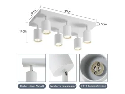 NETTLIFE Lámpara de techo 6 focos GU10 blancos orientables 330° pared industrial moderna para salón dormitorio cocina sin bombilla