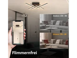 NETTLIFE Lámpara de Techo LED Lámpara de Salón Moderna Lámpara Negra de 50 cm con Control Remoto Lámpara de Cristal de 36 W para Dormitorio
