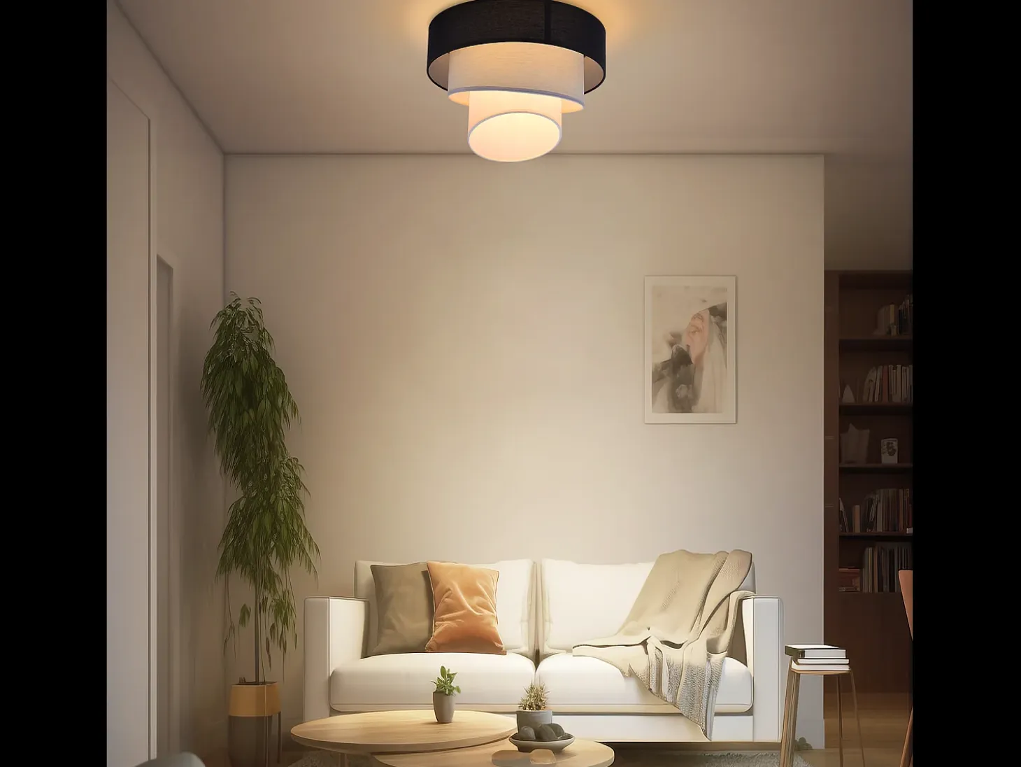NETTLIFE Lámpara de techo para salón, pantalla de tela, Ø40cm, blanco cálido, E27, moderna, color negro