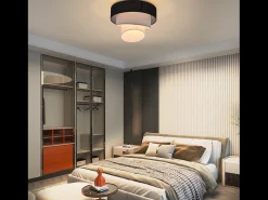 NETTLIFE Lámpara de techo para salón, pantalla de tela, Ø40cm, blanco cálido, E27, moderna, color negro