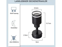 NETTLIFE Lámpara de techo negra, moderno plafón con 1 bombilla orientable de metal GU10.