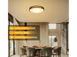 NETTLIFE Lámpara de Techo LED 3000K, 12W, 30CM Lámpara Redonda Negra Moderna para Blanca cálida con Pantalla de Tela Luz de Techo para Dormitorio