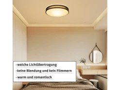NETTLIFE Lámpara de Techo LED 3000K, 12W, 30CM Lámpara Redonda Negra Moderna para Blanca cálida con Pantalla de Tela Luz de Techo para Dormitorio