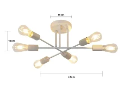 NETTLIFE Lámpara de techo E27, lámpara retro con 6 bombillas, abanico blanco, estilo industrial y rústico, iluminación para la sala de estar, máximo 25 vatios.