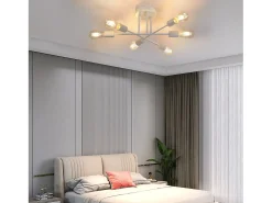 NETTLIFE Lámpara de techo E27, lámpara retro con 6 bombillas, abanico blanco, estilo industrial y rústico, iluminación para la sala de estar, máximo 25 vatios.