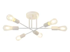 NETTLIFE Lámpara de techo E27, lámpara retro con 6 bombillas, abanico blanco, estilo industrial y rústico, iluminación para la sala de estar, máximo 25 vatios.