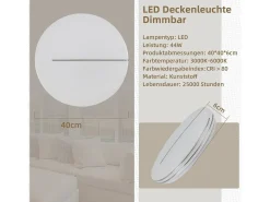 NETTLIFE Lámpara de Techo LED Moderna Lámpara Redonda de de 44 W 40 cm Regulable con Control Remoto Iluminación de Dormitorio con Cielo Estrellado