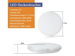 NETTLIFE Lámpara de techo LED redonda moderna, lámpara de dormitorio regulable de 23W con control remoto, lámpara de cielo estrellado de 27cm