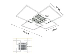 NETTLIFE Lámpara de techo LED para dormitorio, color plateado, regulable, 64 cm, 36 W, geométrica, para sala de estar, con control remoto