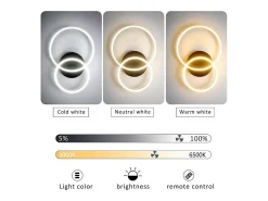 NETTLIFE, lámpara de techo LED regulable, iluminación de techo para el salón, negro lámpara para el dormitorio 46W, 2 anillos