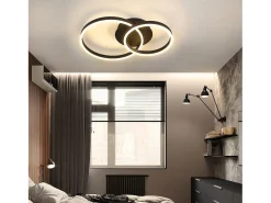 NETTLIFE, lámpara de techo LED regulable, iluminación de techo para el salón, negro lámpara para el dormitorio 46W, 2 anillos