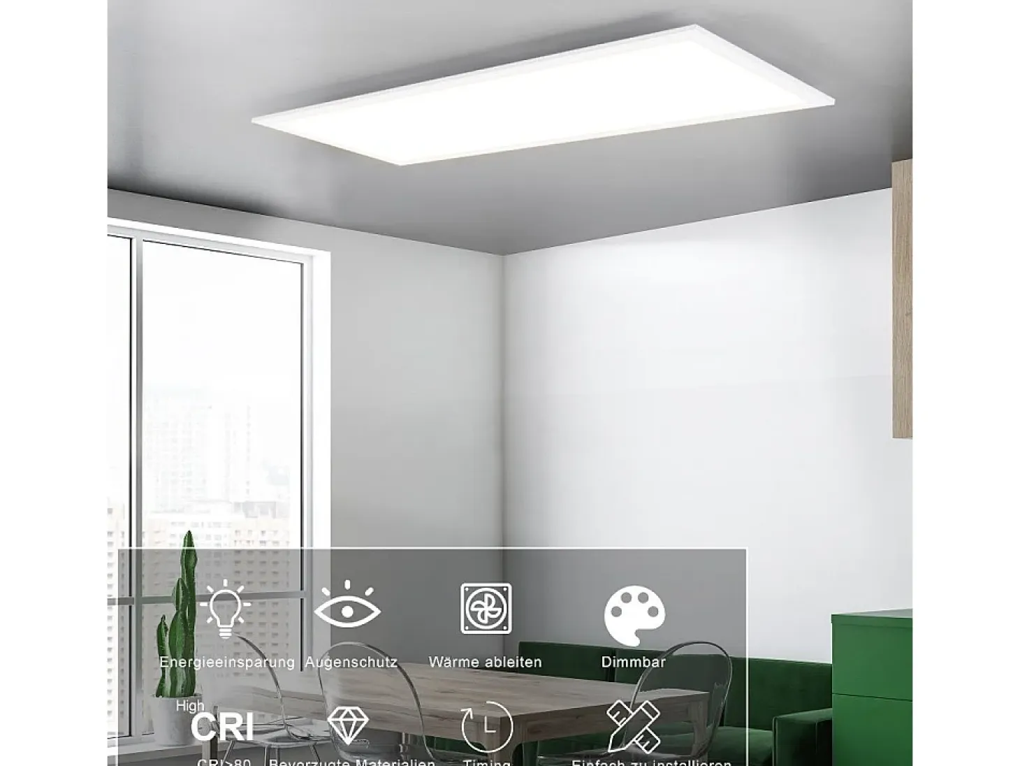 NETTLIFE Lámpara de Techo con Panel LED Blanco Moderno, Lámpara de Techo Regulable de 42 W de Longitud con Control Remoto 100x25 cm para Dormitorio