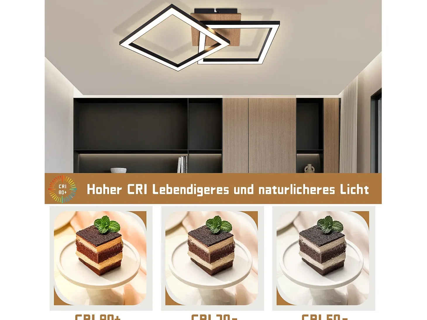 NETTLIFE Lámpara de techo LED negra de madera, 3000K, luz blanca cálida, diseño moderno, 24W