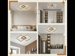 NETTLIFE Lámpara de techo LED negra de madera, 3000K, luz blanca cálida, diseño moderno, 24W