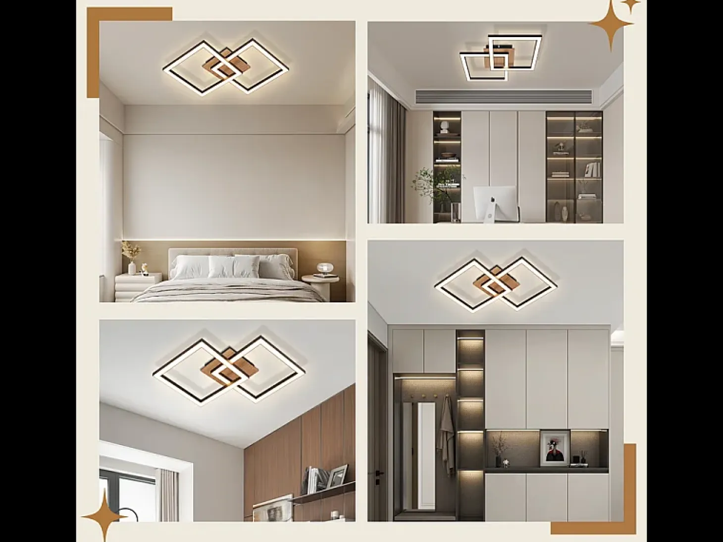 NETTLIFE Lámpara de techo LED negra de madera, 3000K, luz blanca cálida, diseño moderno, 24W