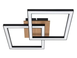 NETTLIFE Lámpara de techo LED negra de madera, 3000K, luz blanca cálida, diseño moderno, 24W