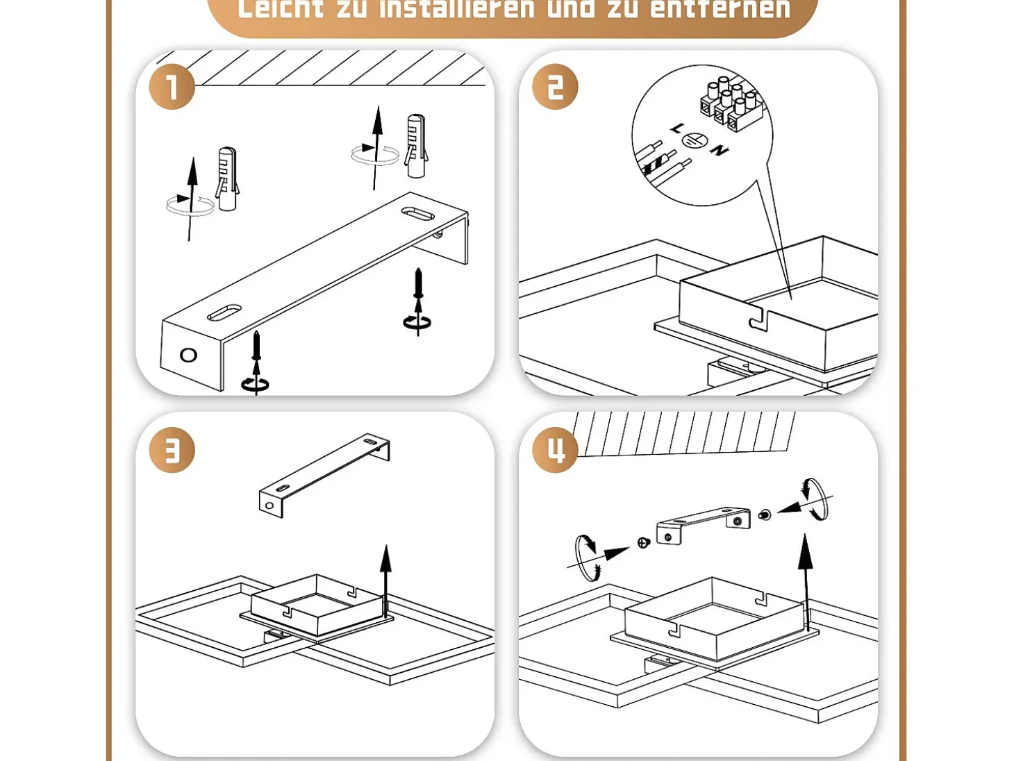 NETTLIFE Lámpara de techo LED negra de madera, 3000K, luz blanca cálida, diseño moderno, 24W
