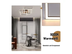 NETTLIFE Lámpara de techo LED negra de madera, 3000K, luz blanca cálida, diseño moderno, 24W