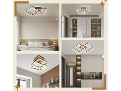 NETTLIFE Lámpara de techo LED negra de madera, 3000K, luz blanca cálida, diseño moderno, 24W
