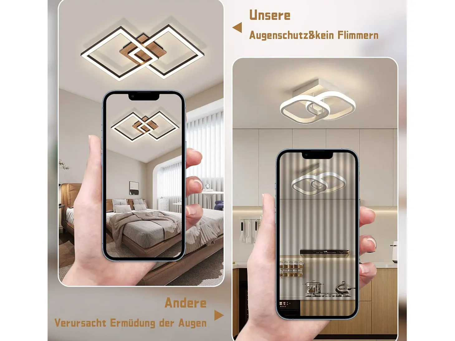 NETTLIFE Lámpara de techo LED negra de madera, 3000K, luz blanca cálida, diseño moderno, 24W