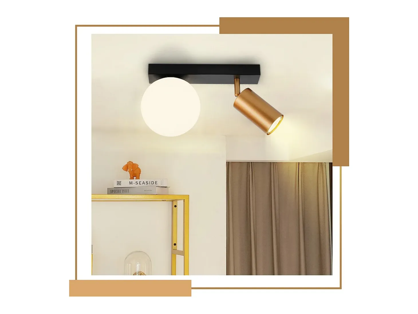 NETTLIFE Lámpara de techo de 2 luces Lámpara de techo vintage de metal con dorado GU10 E14