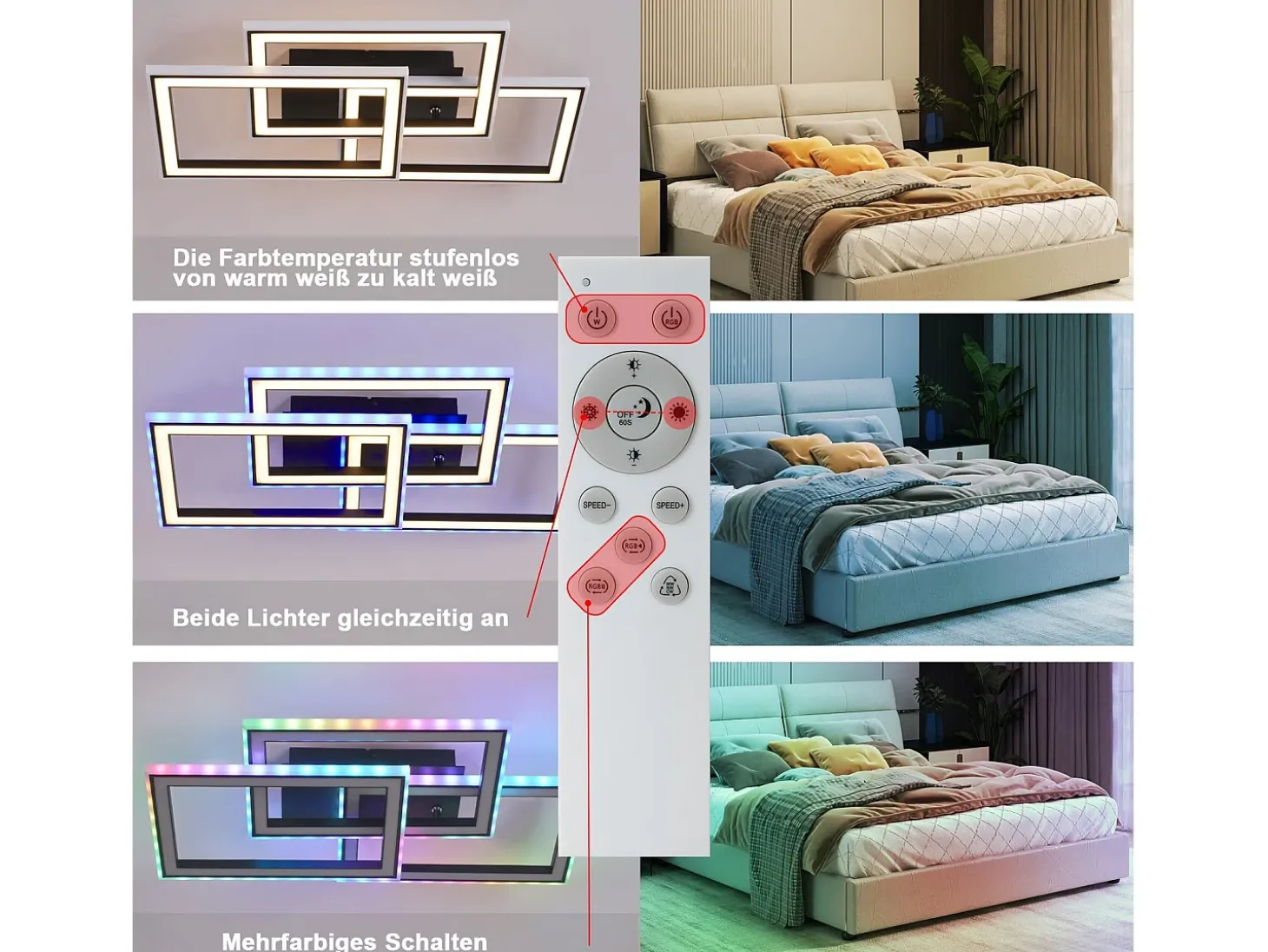 NETTLIFE Lámpara de Techo LED Sala de Estar 45W Lámpara de Sala de Estar Negra Moderna Regulable con Control Remoto Cambio de Color Geométrico para