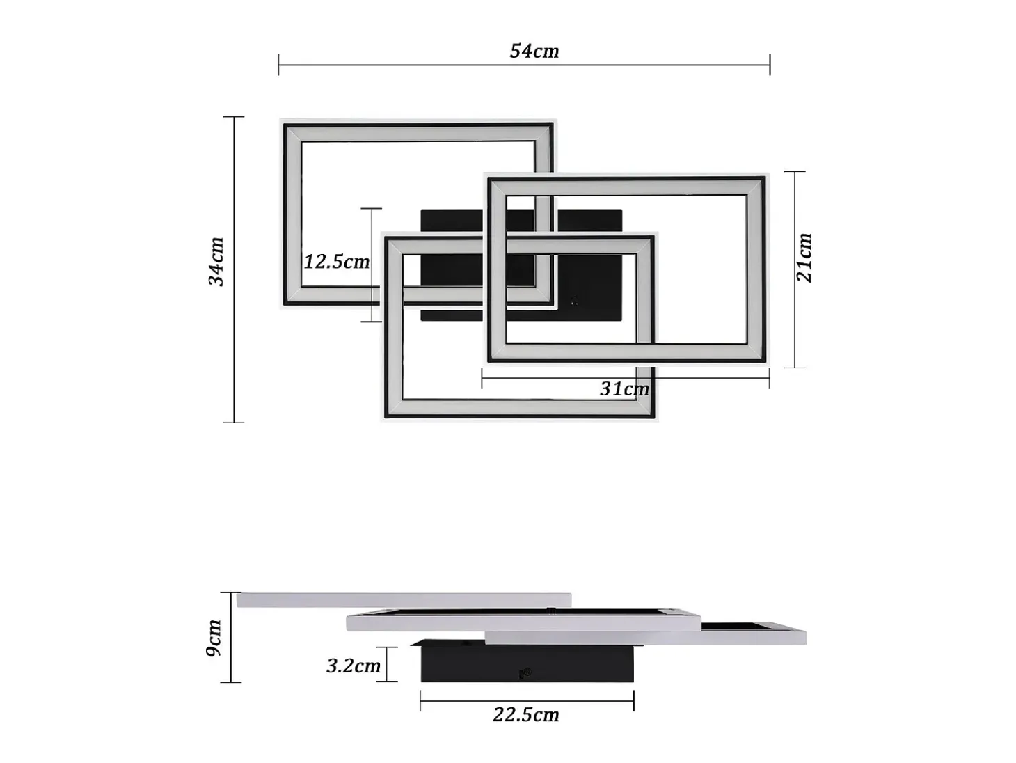 NETTLIFE Lámpara de Techo LED Sala de Estar 45W Lámpara de Sala de Estar Negra Moderna Regulable con Control Remoto Cambio de Color Geométrico para