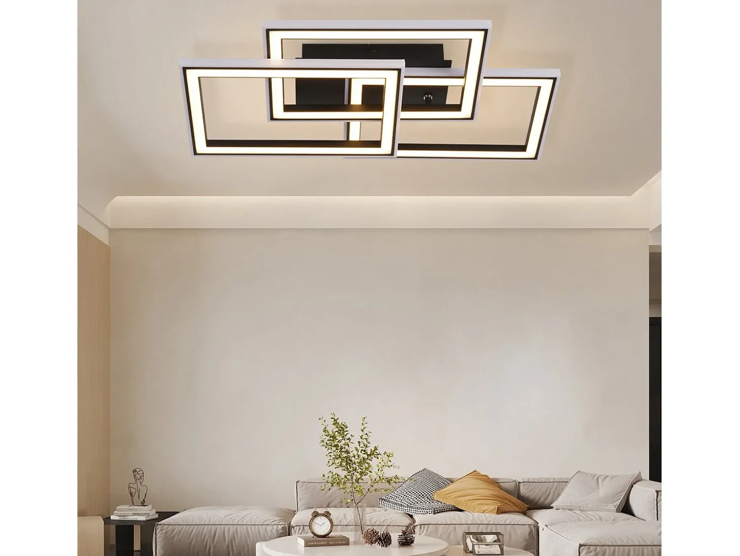 NETTLIFE Lámpara de Techo LED Sala de Estar 45W Lámpara de Sala de Estar Negra Moderna Regulable con Control Remoto Cambio de Color Geométrico para
