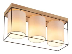 NETTLIFE Lámpara de techo para salón, de madera, 3 bombillas E14, estilo vintage con toques retro industrial.