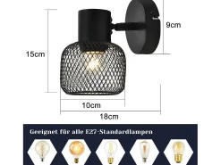 NETTLIFE Lámpara de Techo Foco Lámpara de Pasillo Vintage de Metal Negro Giratoria 330° Interior para Habitación Infantil Sala de Estar Dormitorio 40W