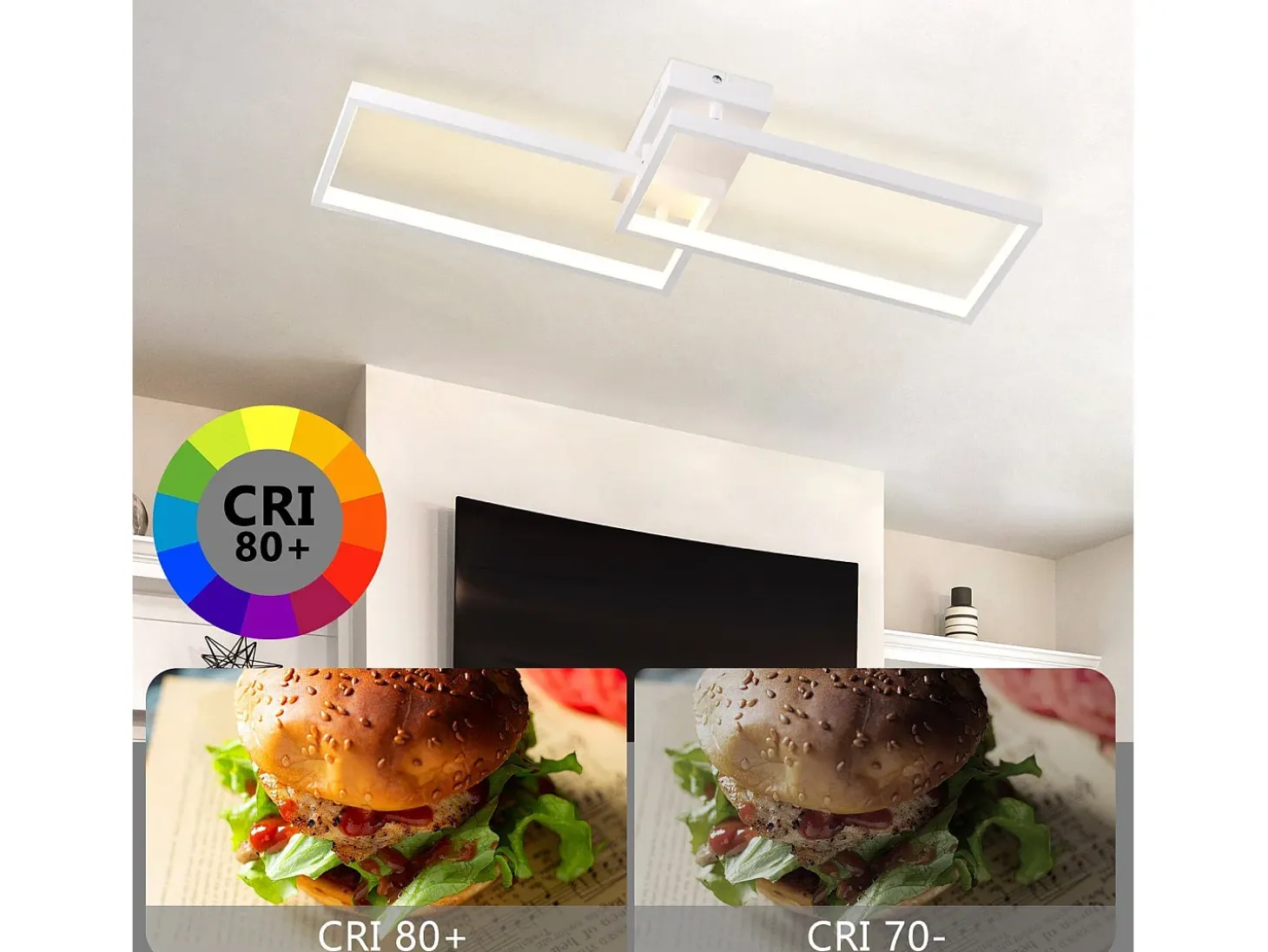 NETTLIFE Lámpara de Techo LED Metal Blanco 48W 80CM Lámpara de Salón Moderna Regulable con Diseño Rectangular para Dormitorio Infantil