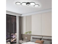 NETTLIFE Lámpara de techo LED regulable de 100 cm y 4 anillos, moderna, 56 W, color negro, con mando a distancia