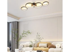 NETTLIFE Lámpara de techo LED regulable de 100 cm y 4 anillos, moderna, 56 W, color negro, con mando a distancia