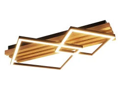 NETTLIFE Lámpara de techo LED de madera regulable, 55 cm, cuadrada, para dormitorio, moderna, geométrica, 36 W, para sala de estar, con control remoto