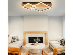 NETTLIFE Lámpara de techo LED de madera regulable, 55 cm, cuadrada, para dormitorio, moderna, geométrica, 36 W, para sala de estar, con control remoto