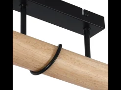 NETTLIFE Lámpara de techo vintage de madera para sala de estar: Lámpara de metal de diseño industrial negro para sala de estar E27, bombilla no incluida