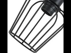 NETTLIFE Lámpara de techo vintage de madera para sala de estar: Lámpara de metal de diseño industrial negro para sala de estar E27, bombilla no incluida