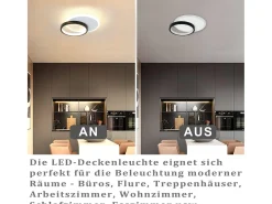 NETTLIFE Lámpara de Techo LED 12W Lámpara de 3000K Lámpara de Dormitorio Blanca Cálida Lámpara de Techo de Diseño Moderno Redonda Negra