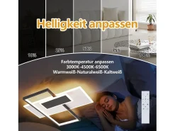 NETTLIFE Lámpara de techo LED Lámpara de techo para sala de estar Regulable 62W con 2 focos de techo Negro con control remoto Acrílico moderno